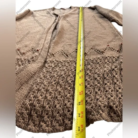 VINTAGE OOAK Handmade Warm Brown Knitted Duster Sweater ONE SIZE S - 3XL - Picture 8 of 9